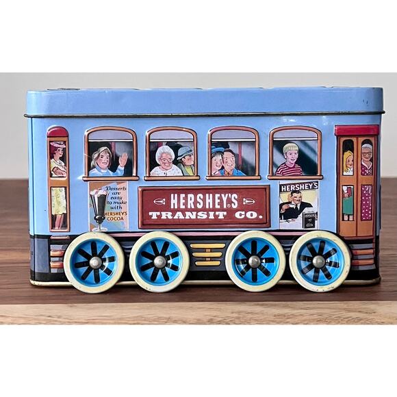 Collectible Hershey's Chocolate Transit Co. Trolley Tin Train Canister on Wheels - Picture 1 of 15